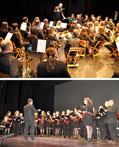 La Banda de Música y la Coral Polifónica durante el concierto de navidad.