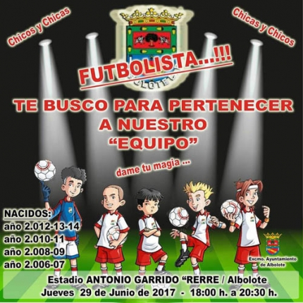 Cartel de la convocatoria para las categorías inferiores del Albolote CF