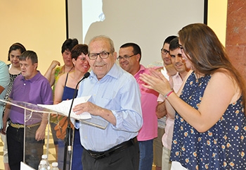 Francisco Medina durante el homenaje de la Asociación Aspromi, el pasado mes de junio.