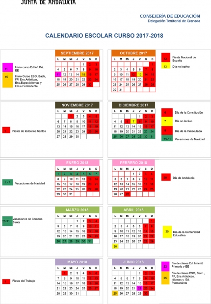 Calendario escolar del nuevo curso en la provincia de Granada. 