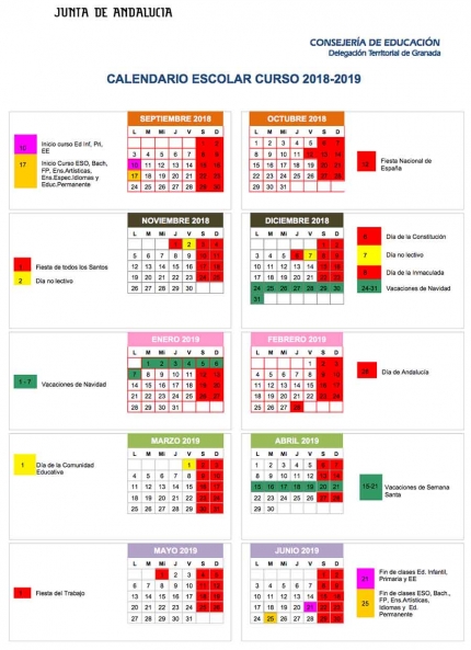 Calendario escolar curso 18/19