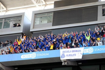 Los alboloteños animaron al RDC Espanyol en el encuentro de liga ante el Real Valladolid (A. I.)