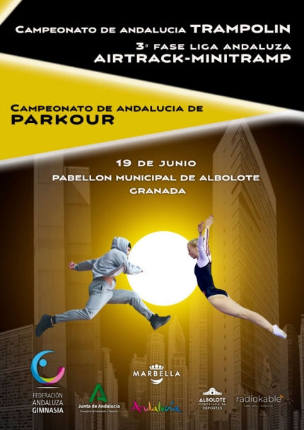 Cartel de las competiciones que acoge el pabellón municipal de deportes de Albolote 